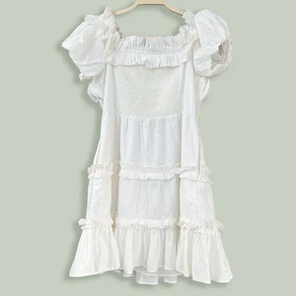 Love The Label | White Cotton Tiered Ruffle Mini Dress | L | Minor Flaws - Picture 6 of 15